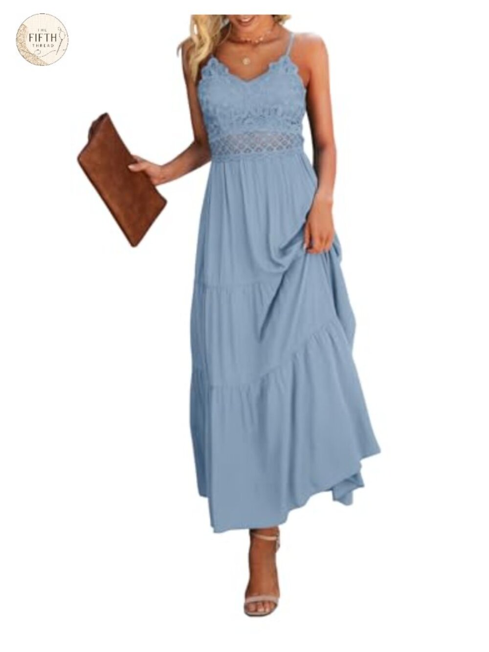 Women's Crochet Lace Maxi Dress V-Neck Spaghetti Strap Pull On
